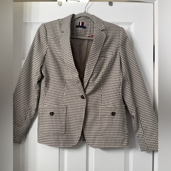 Tommy Hilfiger Plaid Blazer Women's Size 10 Single Button Elbow Patched Jacket - Picture 3 of 10